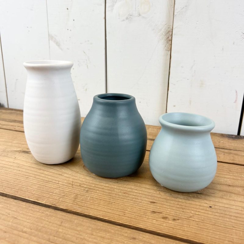 Pottery | Small Blue Toned Bottle Vases Home Decor Pottery