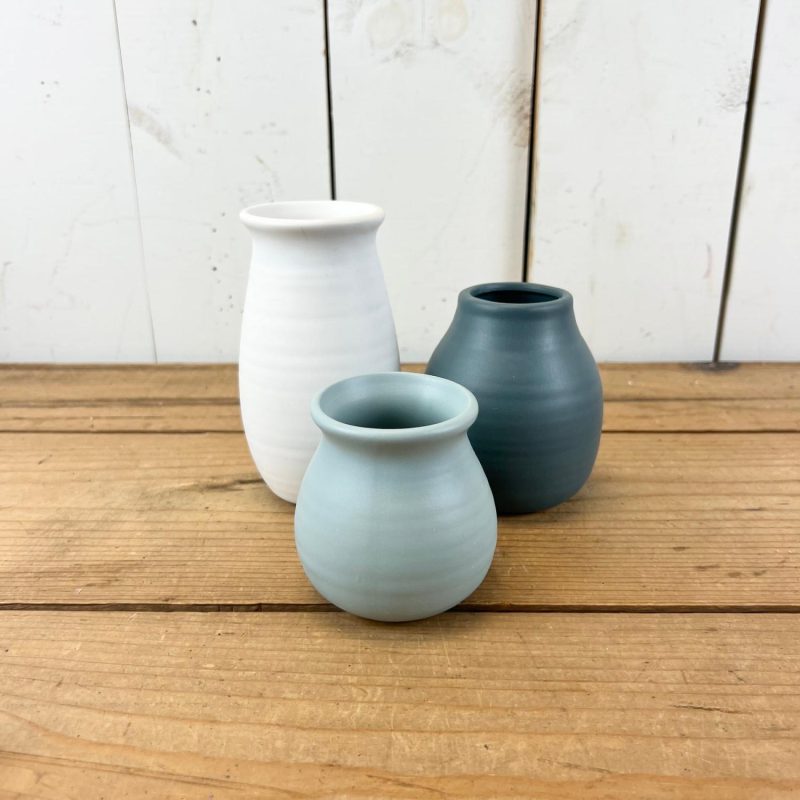 Pottery | Small Blue Toned Bottle Vases Home Decor Pottery