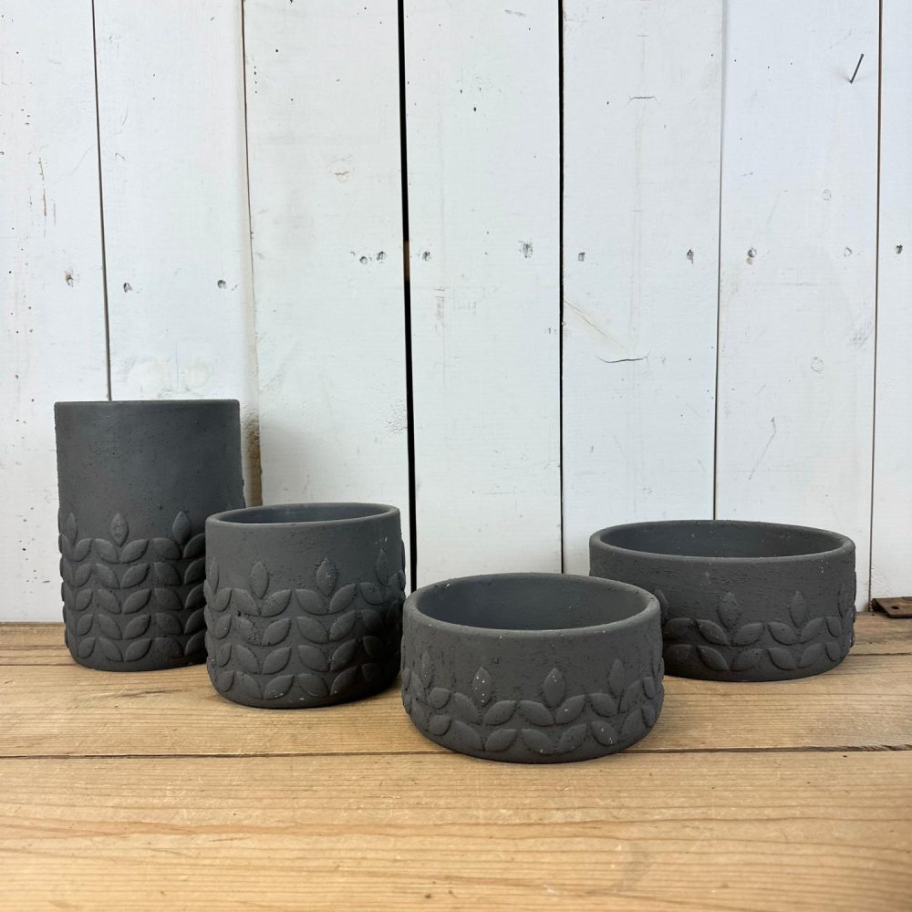 Pottery | Textured Charcoal Leaf Pots Home Decor Pottery