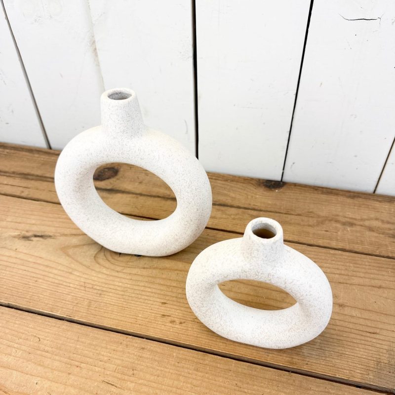 Pottery | Textured Donut Vases Set of 2 Home Decor Pottery