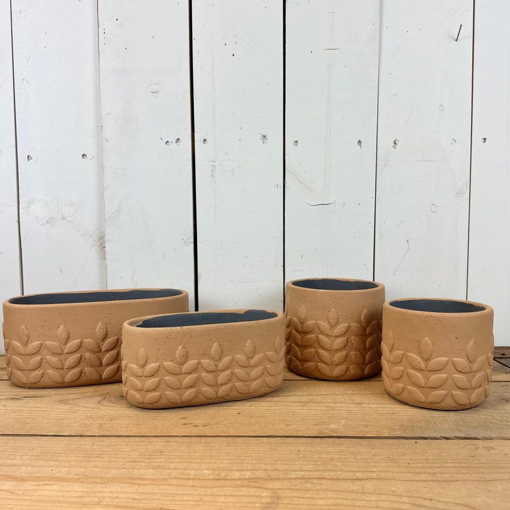 Pottery | Textured Terracotta Leaf Pots Home Decor Pottery