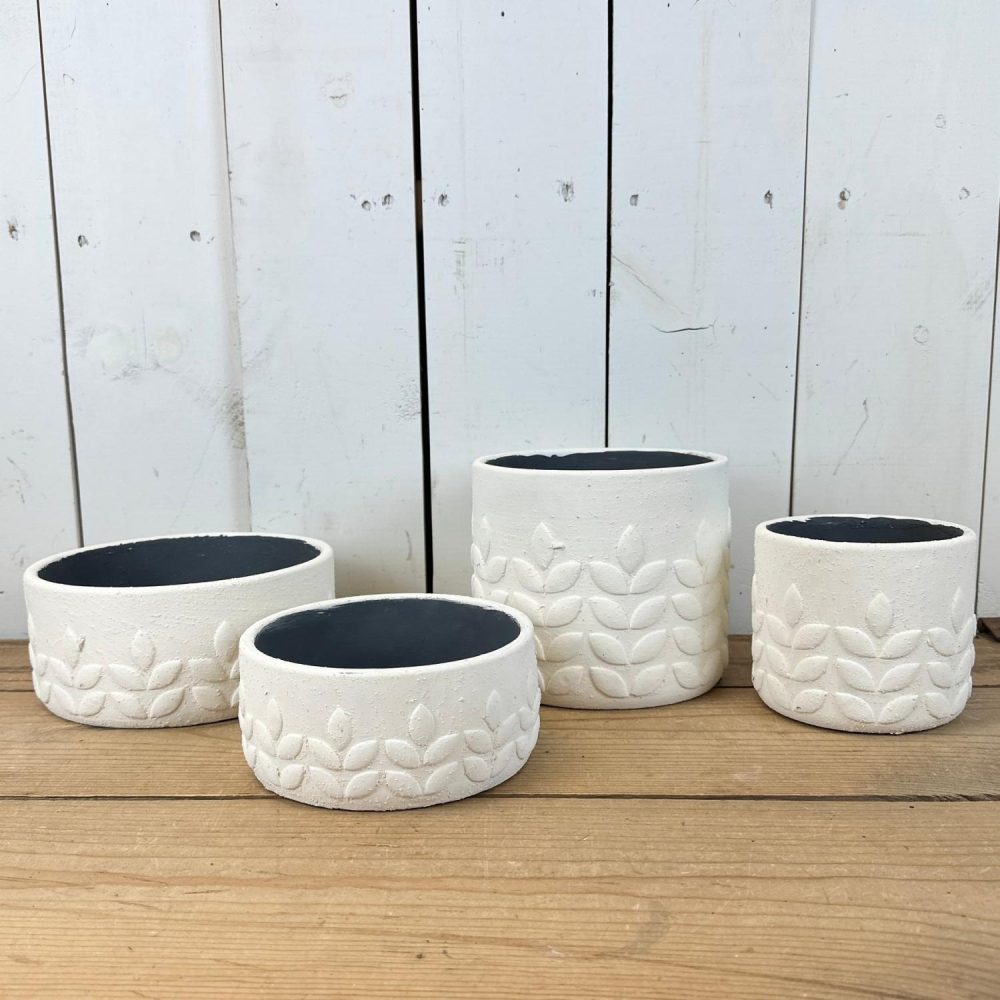 Pottery | Textured White Leaf Pots Home Decor Pottery