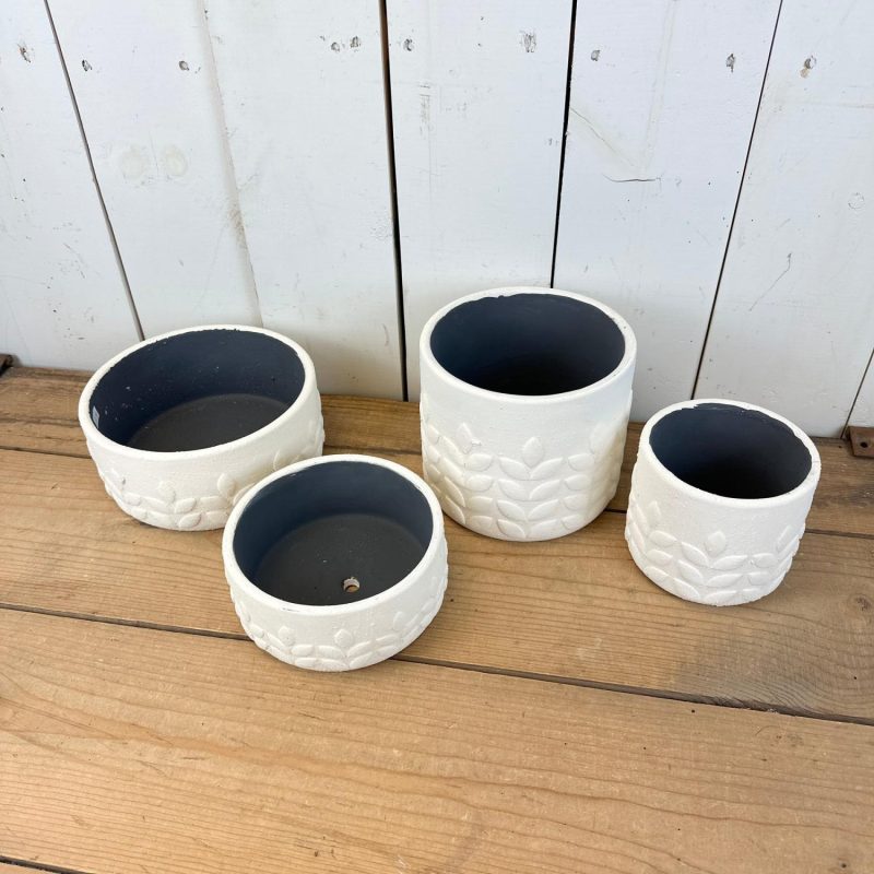 Pottery | Textured White Leaf Pots Home Decor Pottery