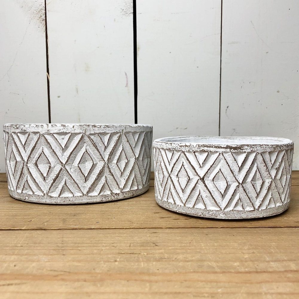 Pottery | White and Brown Distressed Cement Planters Home Decor Pottery