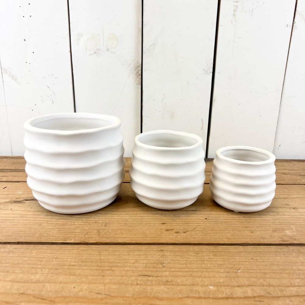 Pottery | White Ribbed Pots Home Decor Pottery