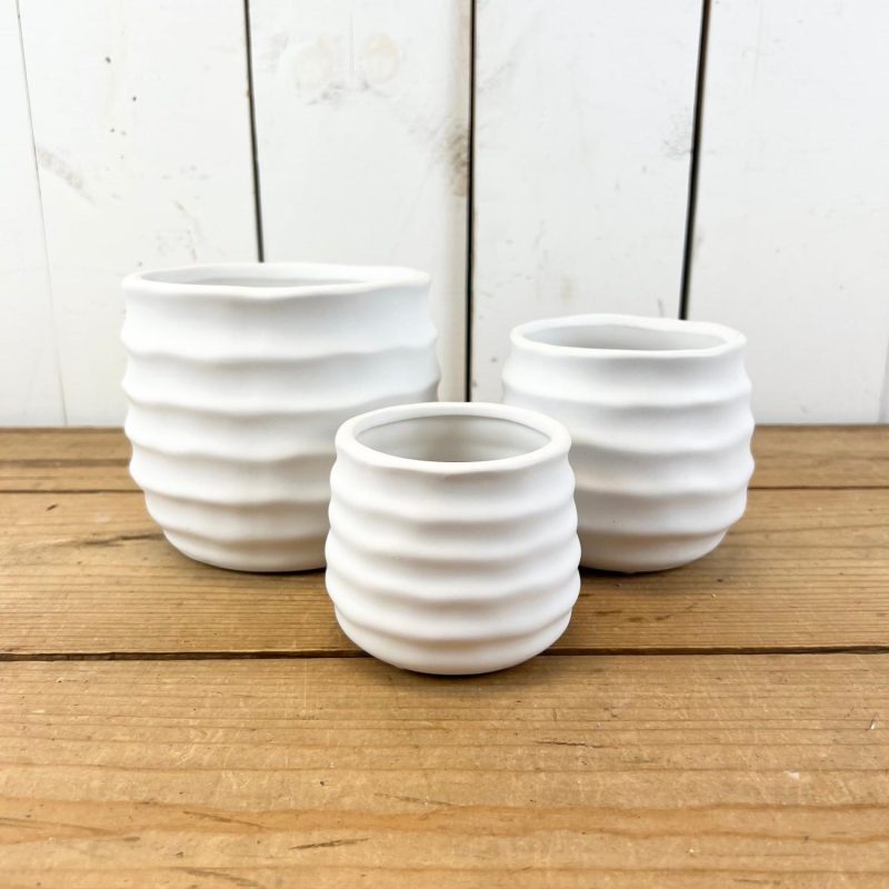 Pottery | White Ribbed Pots Home Decor Pottery