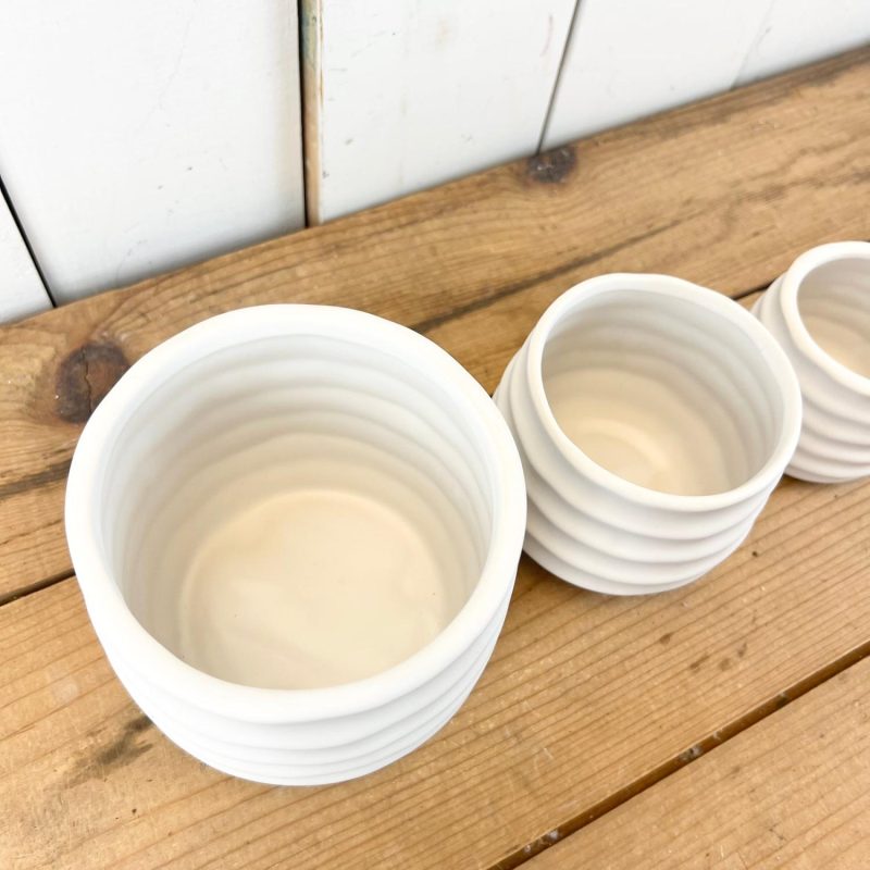 Pottery | White Ribbed Pots Home Decor Pottery