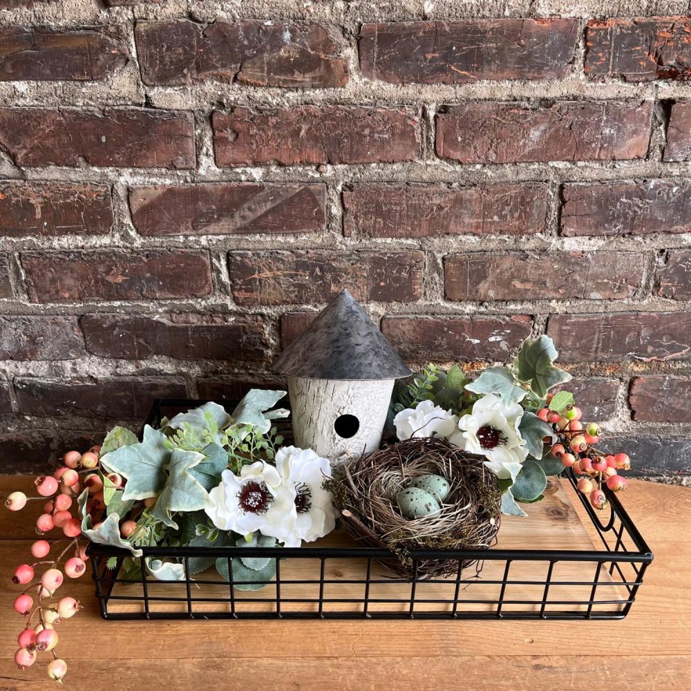 Seasonal Florals | White Anemone Bird House Tray Kit Birds Seasonal Florals