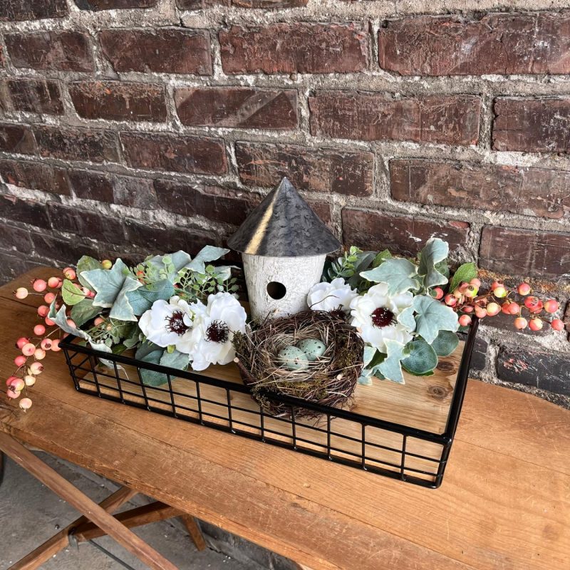 Seasonal Florals | White Anemone Bird House Tray Kit Birds Seasonal Florals