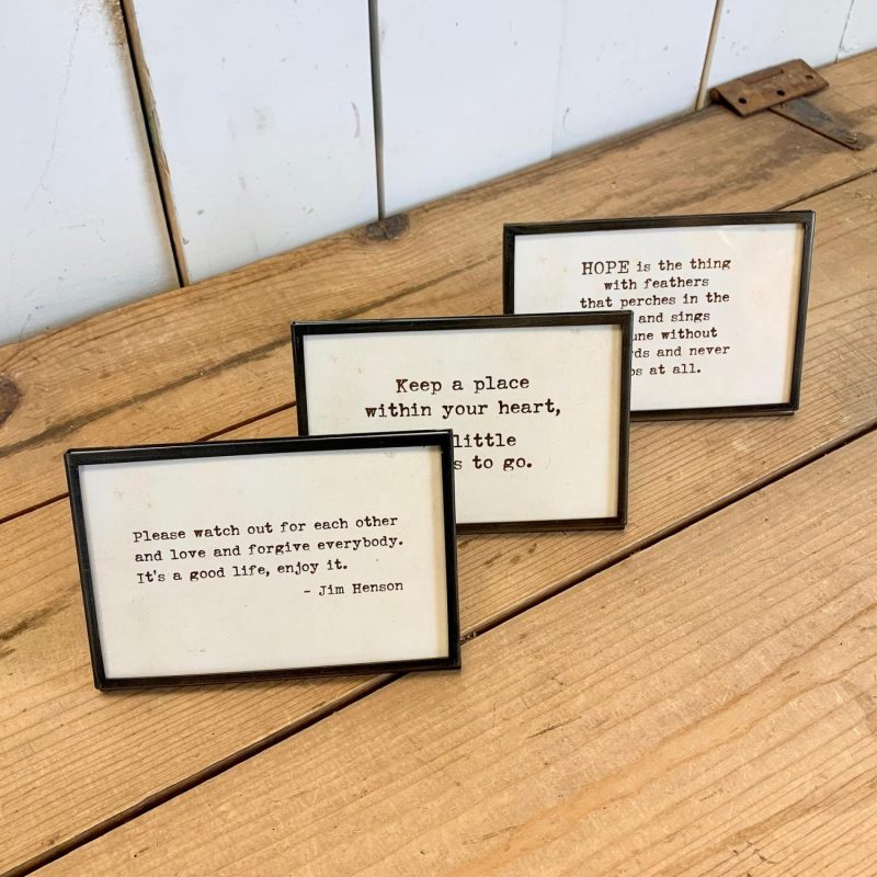 Signage | Metal & Glass Framed Saying, Three styles Decorative Objects Decorative Objects