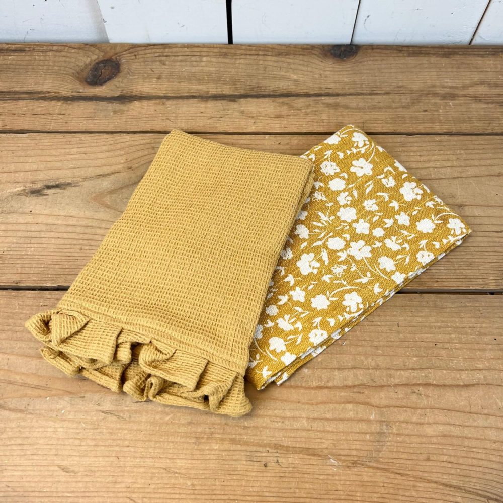 Tea Towels | Mustard Tea Towel Set of 2 Kitchen Tea Towels