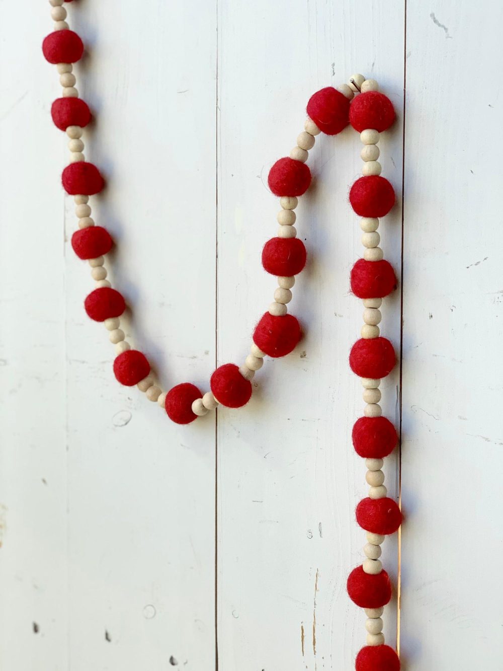 Bead Garlands | Red and Natural Wool Felt Valentine Garland Bead Garlands Bead Garlands