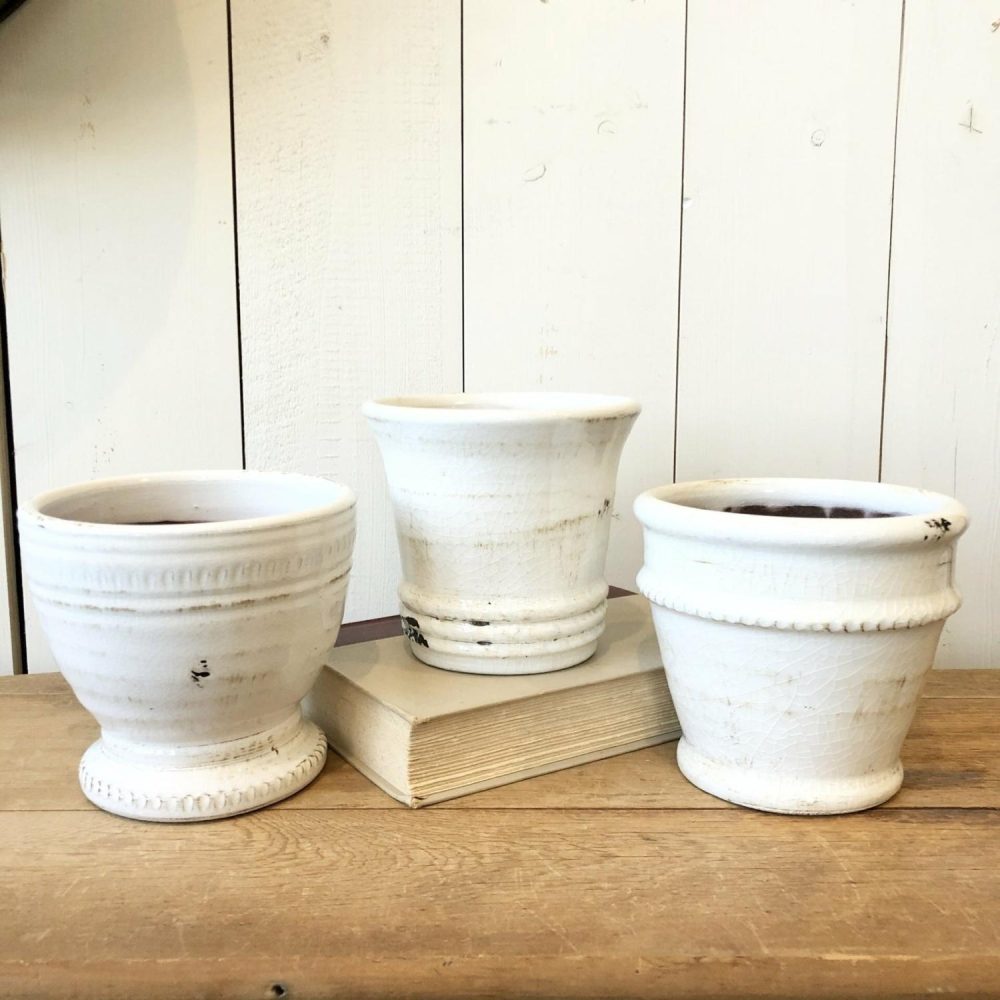 Pottery | Cream Crackle Pots Home Decor Pottery